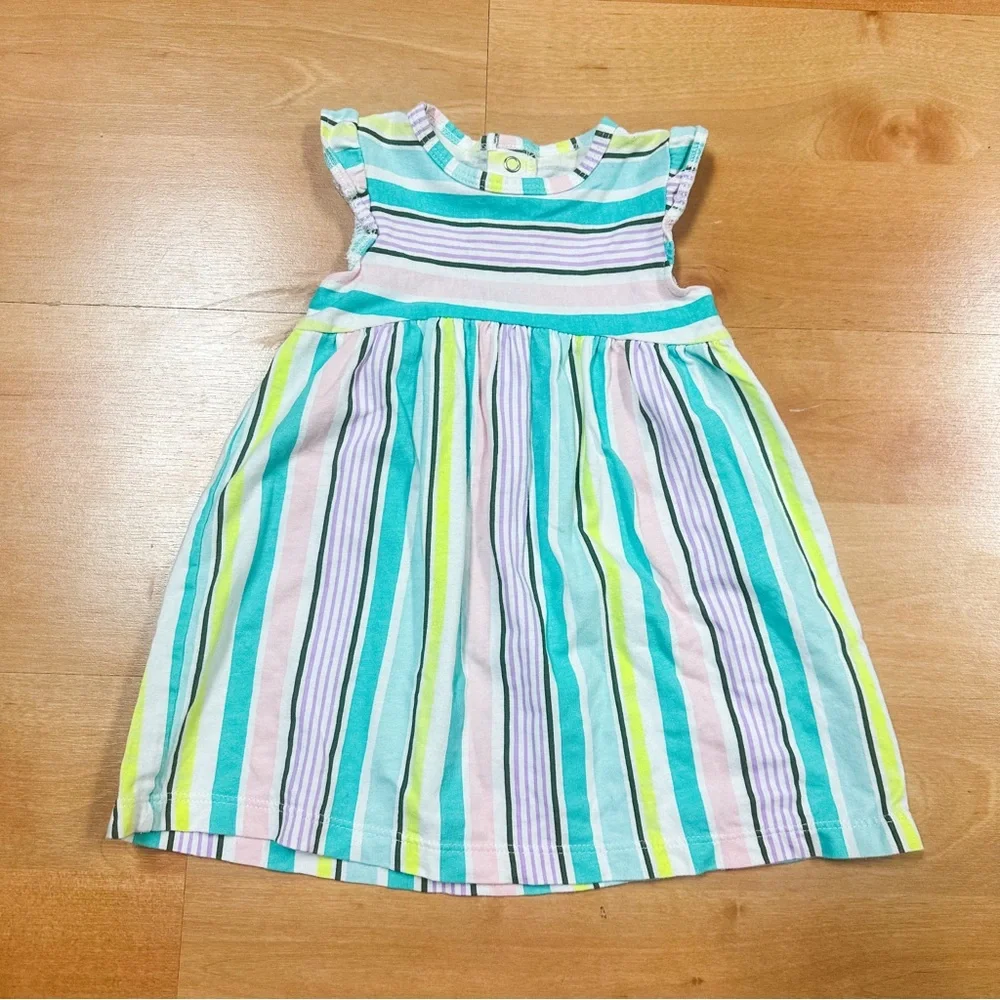 Carters Neon Pastel Stripe Ruffle Cap Sleeve Empire Waist Dress Baby Girl 12M